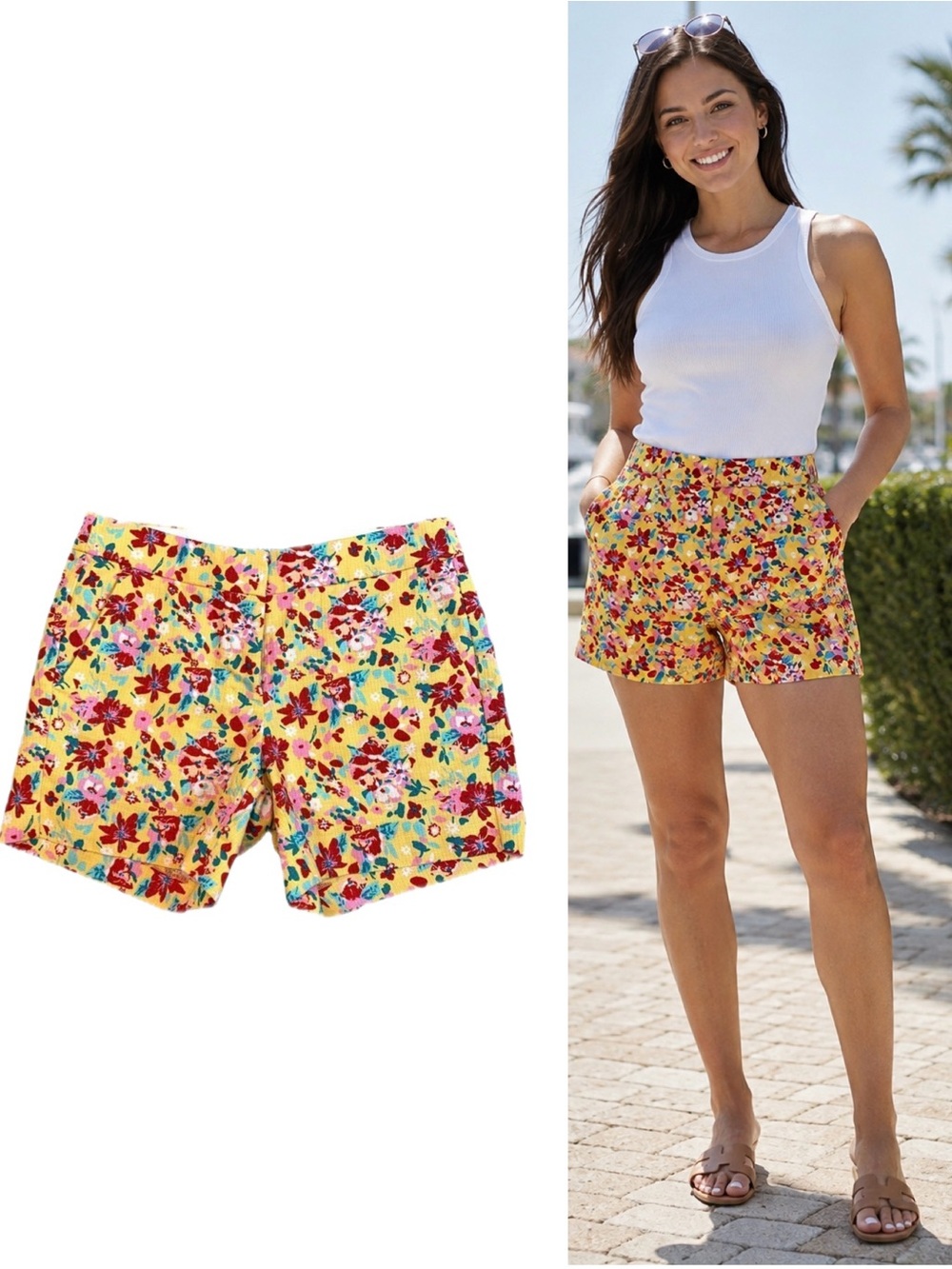 J.Crew Yellow Tropical Floral Tailored Shorts Size 0 NWOT